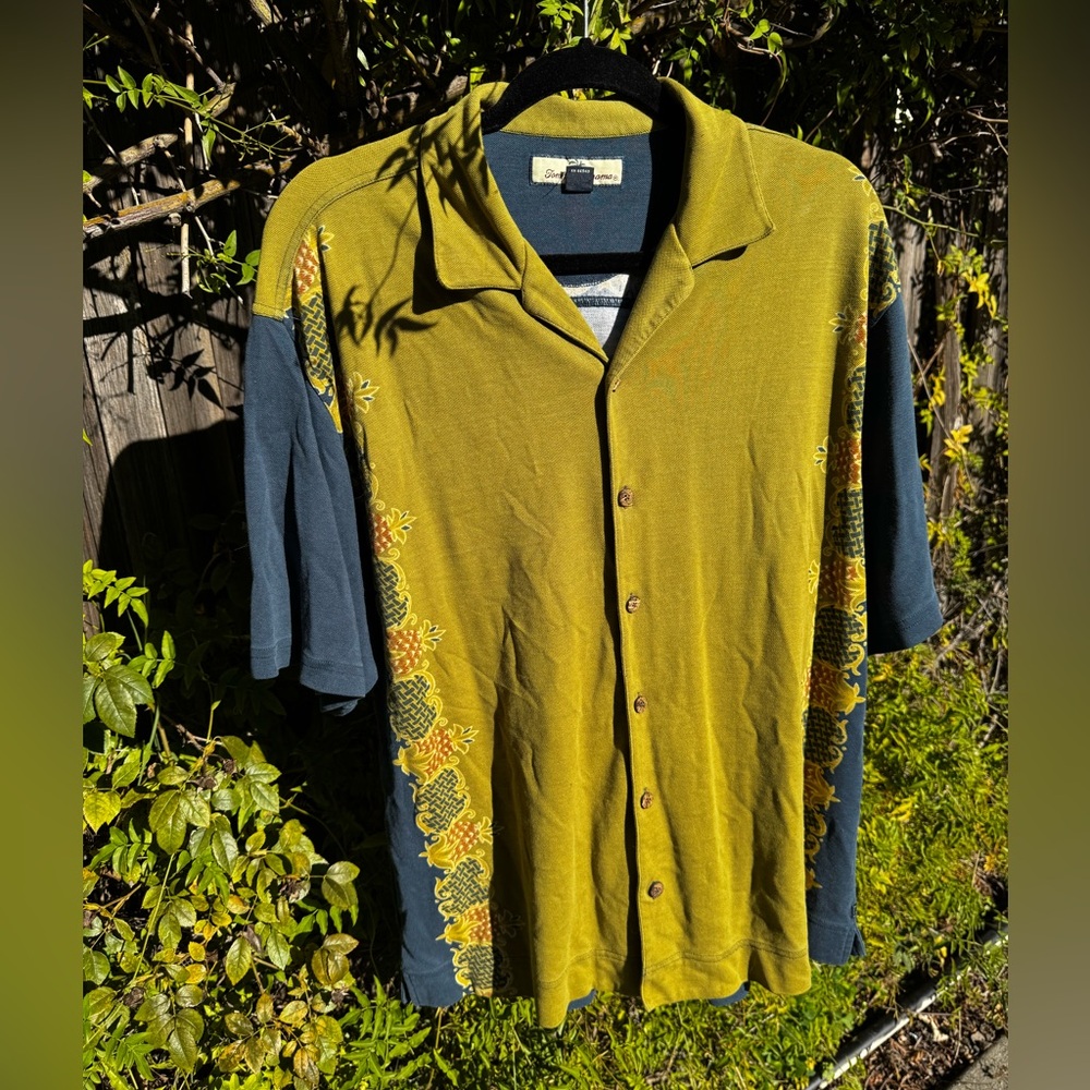 Silk/Cotton Blend Tommy Bahama Olive and Navy Shirt